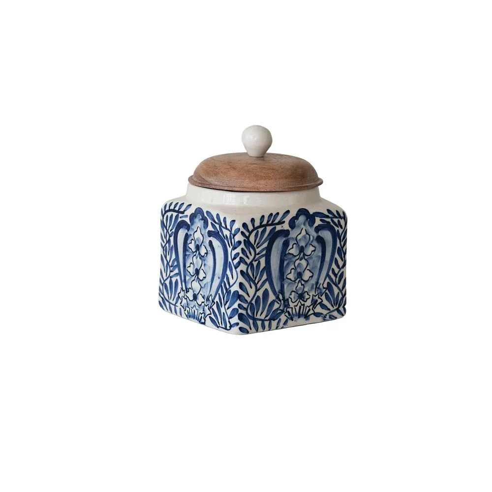 Creative Co-Op Hand Painted Canister with Lid & Spoon - Image 2