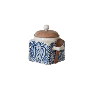 Creative Co-Op Hand Painted Canister with Lid & Spoon