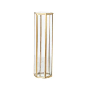 Creative Co-Op Large Glass Brass Hexagon Container with Mirror Bottom