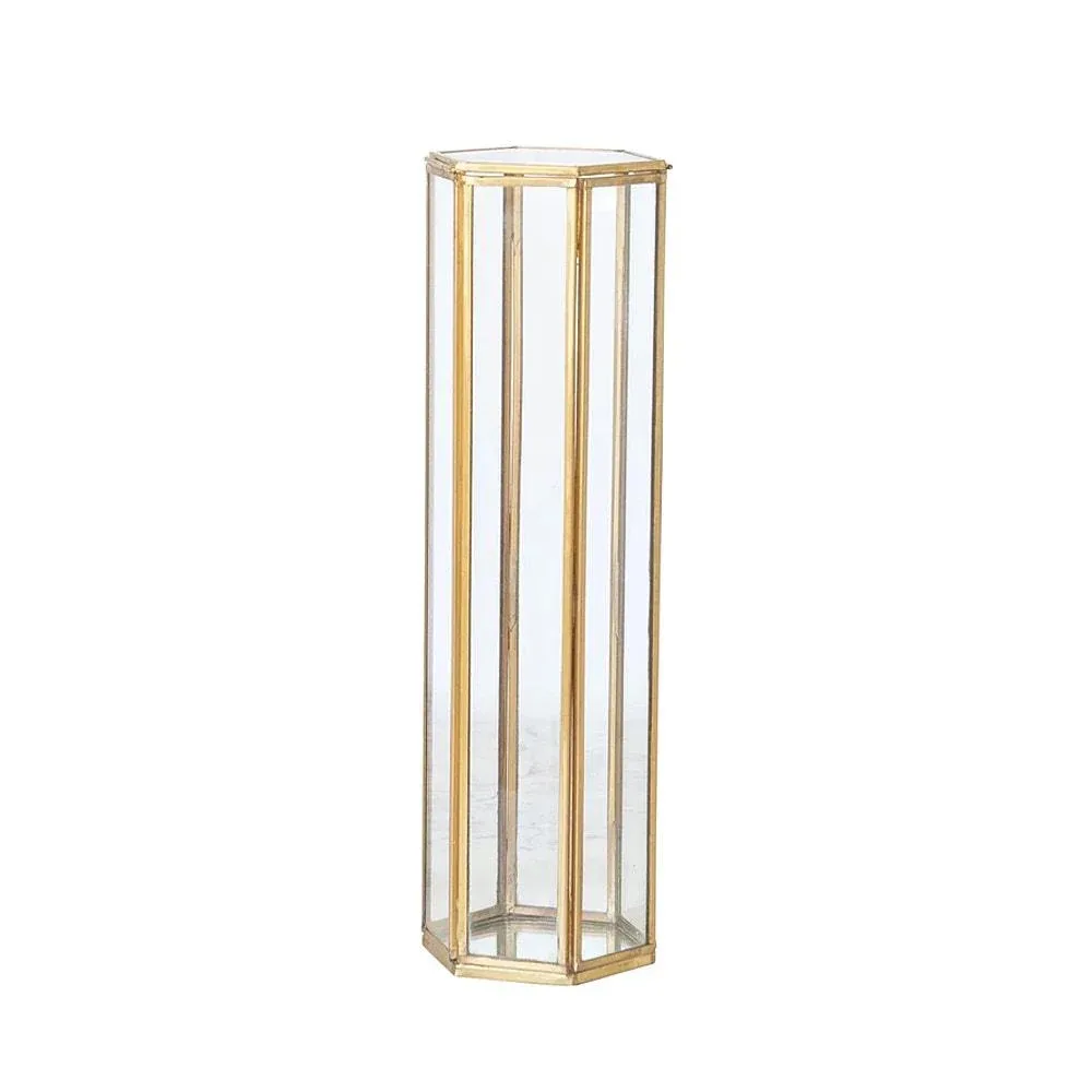 Creative Co-Op Large Glass Brass Hexagon Container with Mirror Bottom