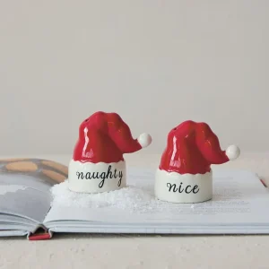 Creative Co-Op Naughty and Nice Salt and Pepper Shaker Set