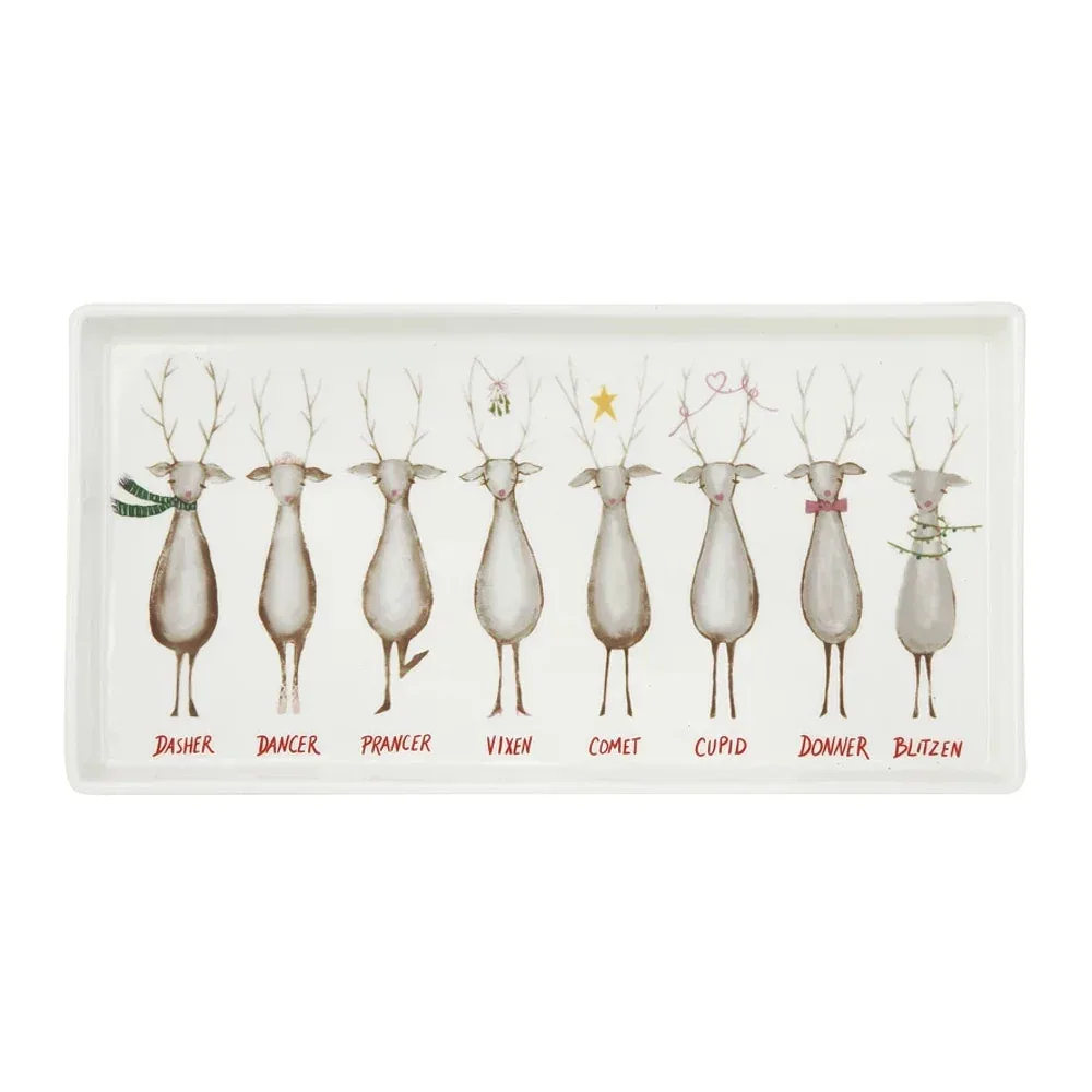 Creative Co-Op Stoneware Platter w/Santa`s Reindeer - Image 2