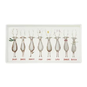 Creative Co-Op Stoneware Platter w/Santa`s Reindeer