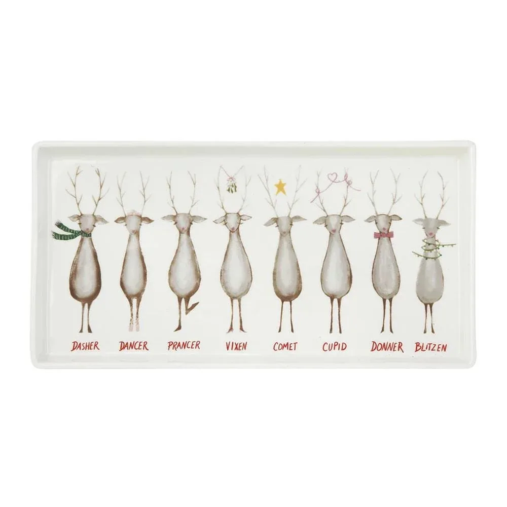 Creative Co-Op Stoneware Platter w/Santa`s Reindeer