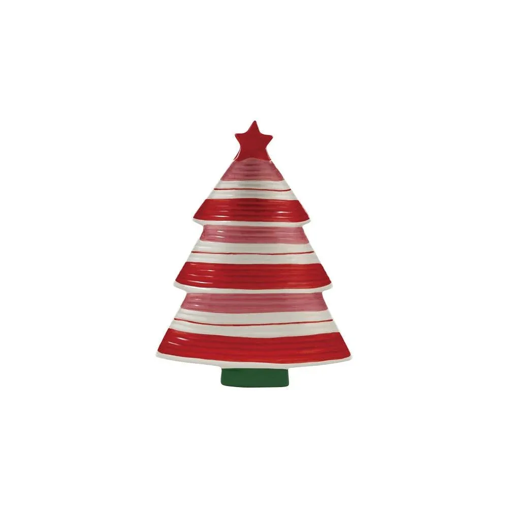 Creative Co-Op Stoneware Striped Tree Platter
