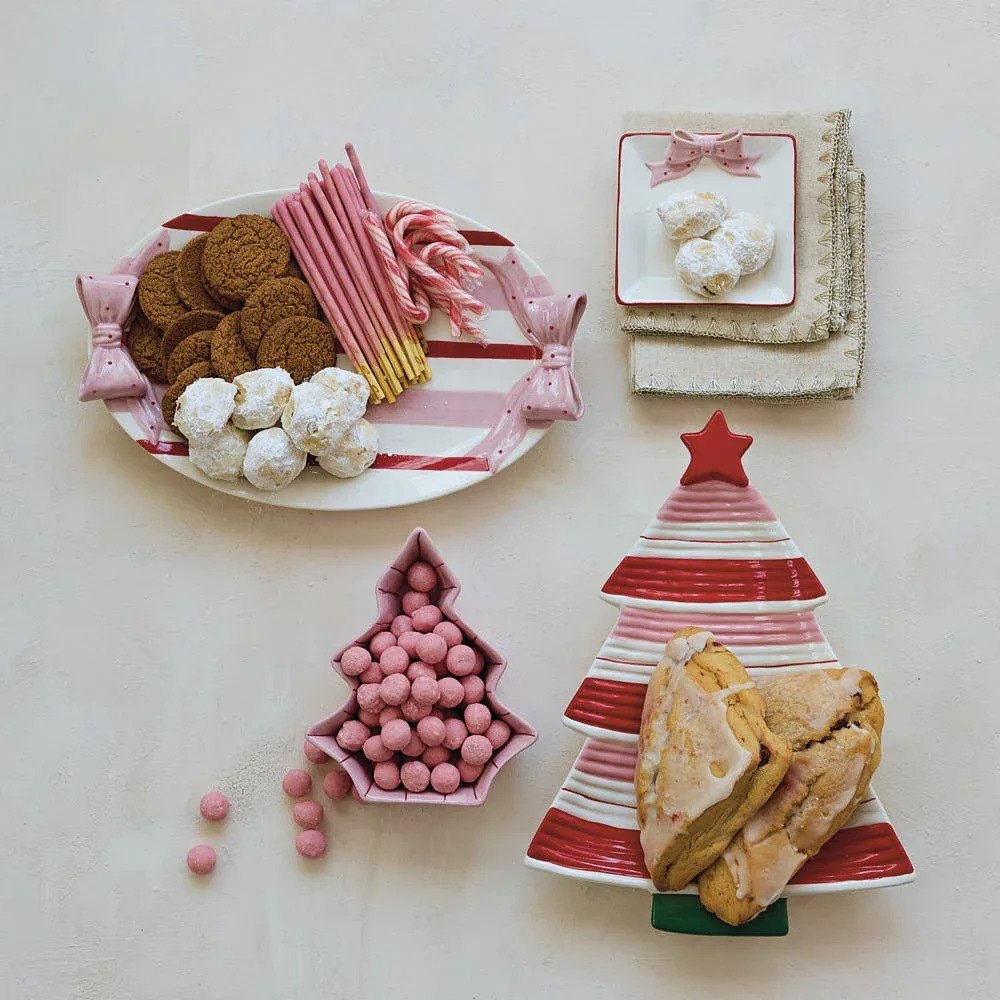Creative Co-Op Stoneware Striped Tree Platter - Image 2
