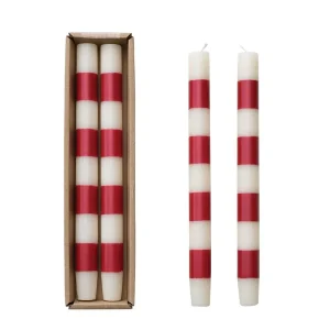 Creative Co-Op Unscented Red Stripe Taper Candles
