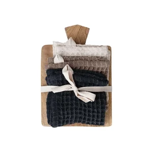 Creative Co-Op Waffle Weave Dish Cloths with Cheese/Serving Board