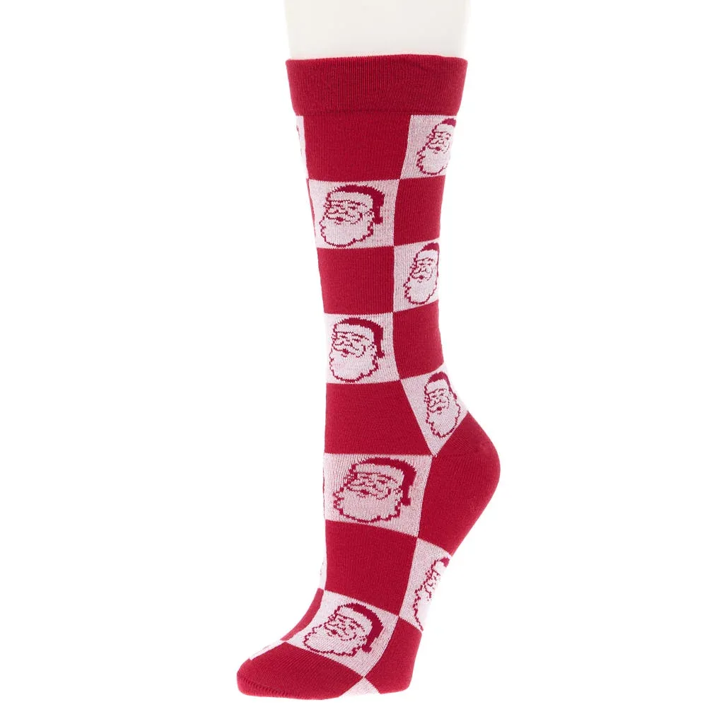 Crescent Sock Comapny Red Santa Check Holiday Crew Socks