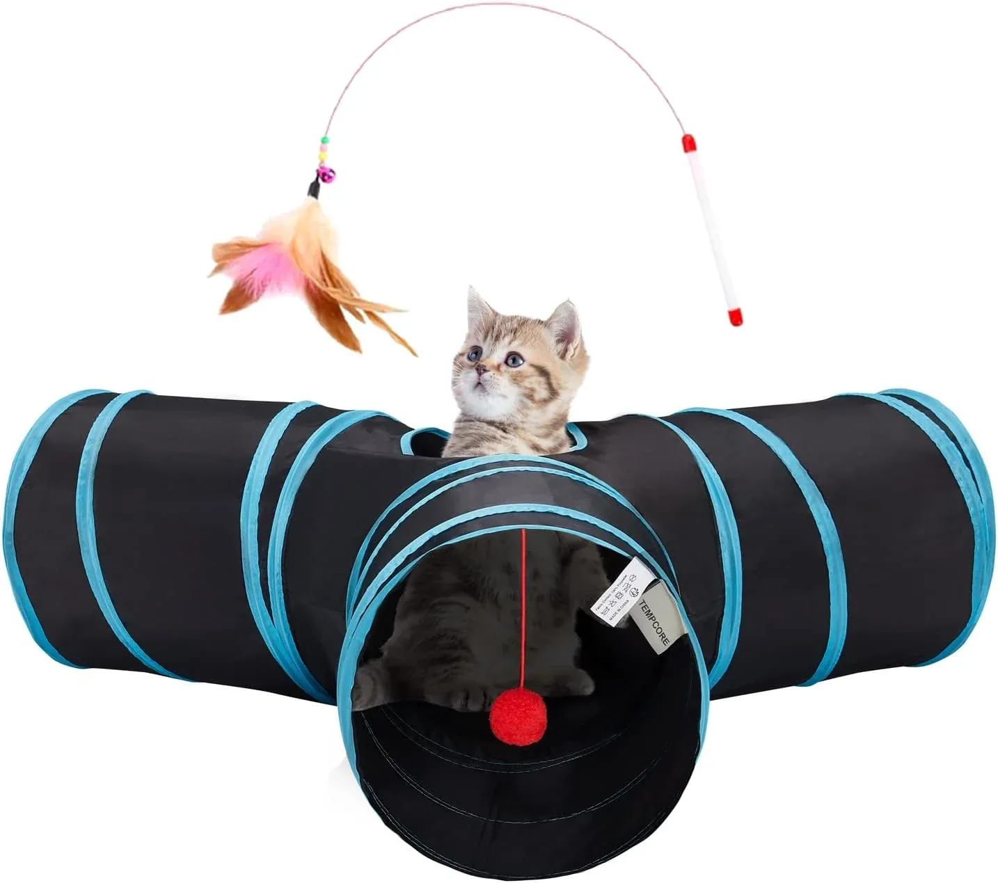 Crinkle Tunnel Cat Toy — Collapsible Play Tunnel with Toys