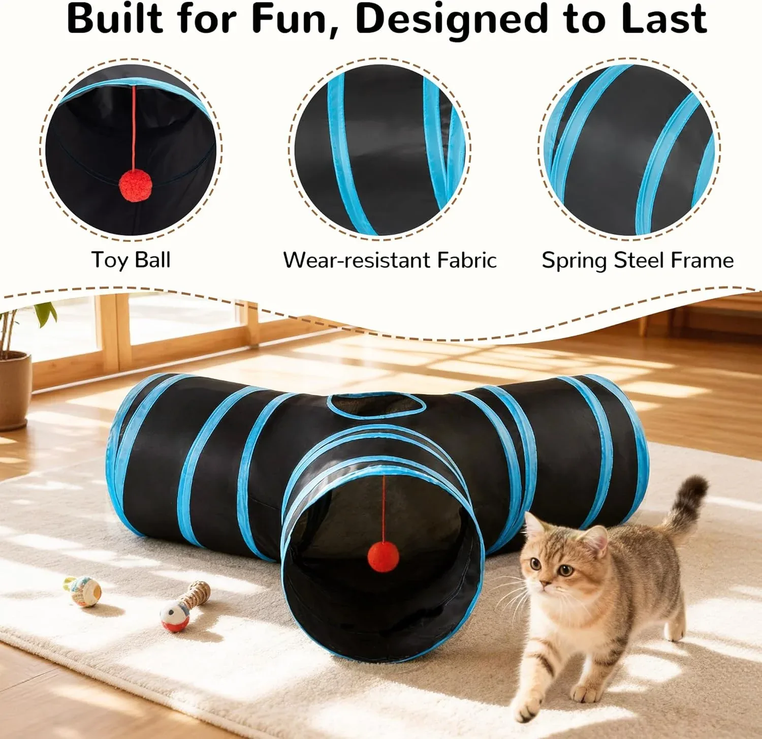 Crinkle Tunnel Cat Toy — Collapsible Play Tunnel with Toys - Image 2