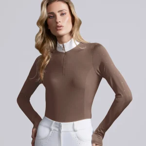 Cristalli Womens Long Sleeve Competition Shirt Mocha Latte