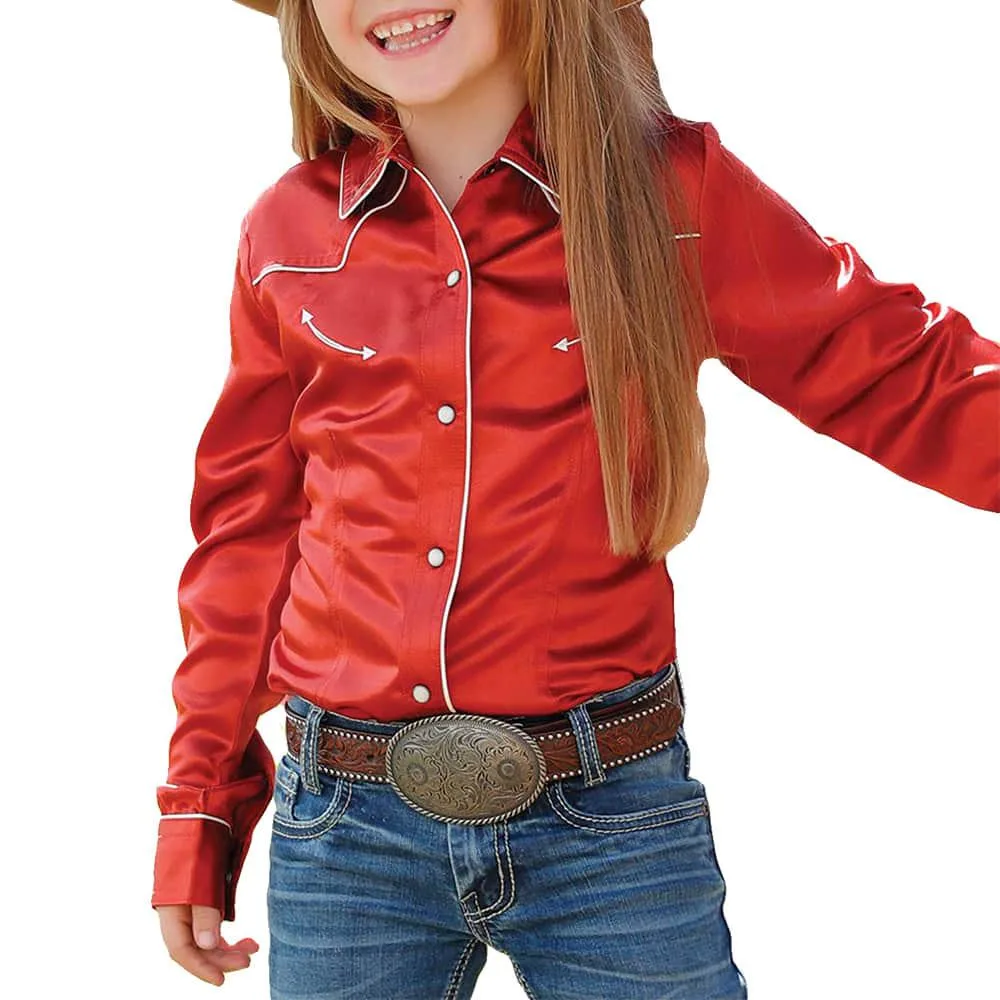 Cruel Denim Girl's Red Satin Pearl Snap Shirt