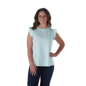 Cruel Denim Women's Light Blue Ruffle Sleeve Top