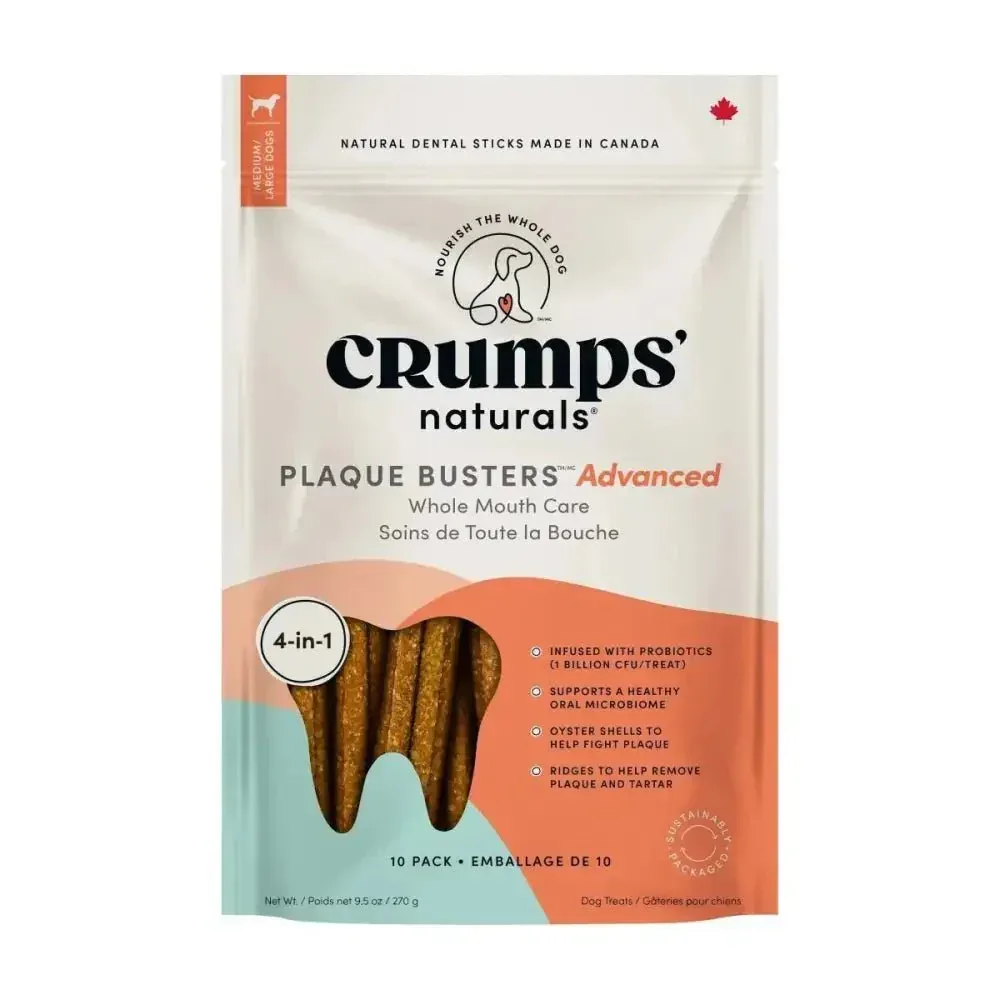 Crumps Plaque Busters Advanced Whole Mouth Care Dental Sticks With Probiotics Dog 10ct 9.5oz