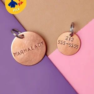 Custom-Stamped Round Pet Name Tag in Copper, Brass, or Aluminum (Custom/Drop-Ship)