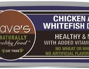Daves Naturally Healthy Cat Food; Chicken and White Fish Dinner 5.5oz. (Case of 24)