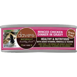 Dave's Pet Food Cat Grain Free Minced Chicken in Gravy, 2.8 oz Can