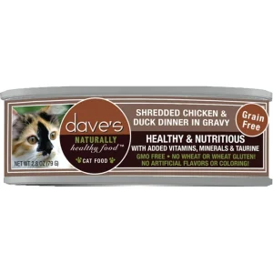 Dave's Pet Food Cat Grain Free Shredded Chicken & Duck in Gravy, 2.8 oz, Case of 12