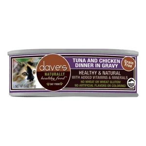 Dave's Pet Food Cat Naturally Healthy Tuna & Chicken Dinner in Gravy, 3 oz Can