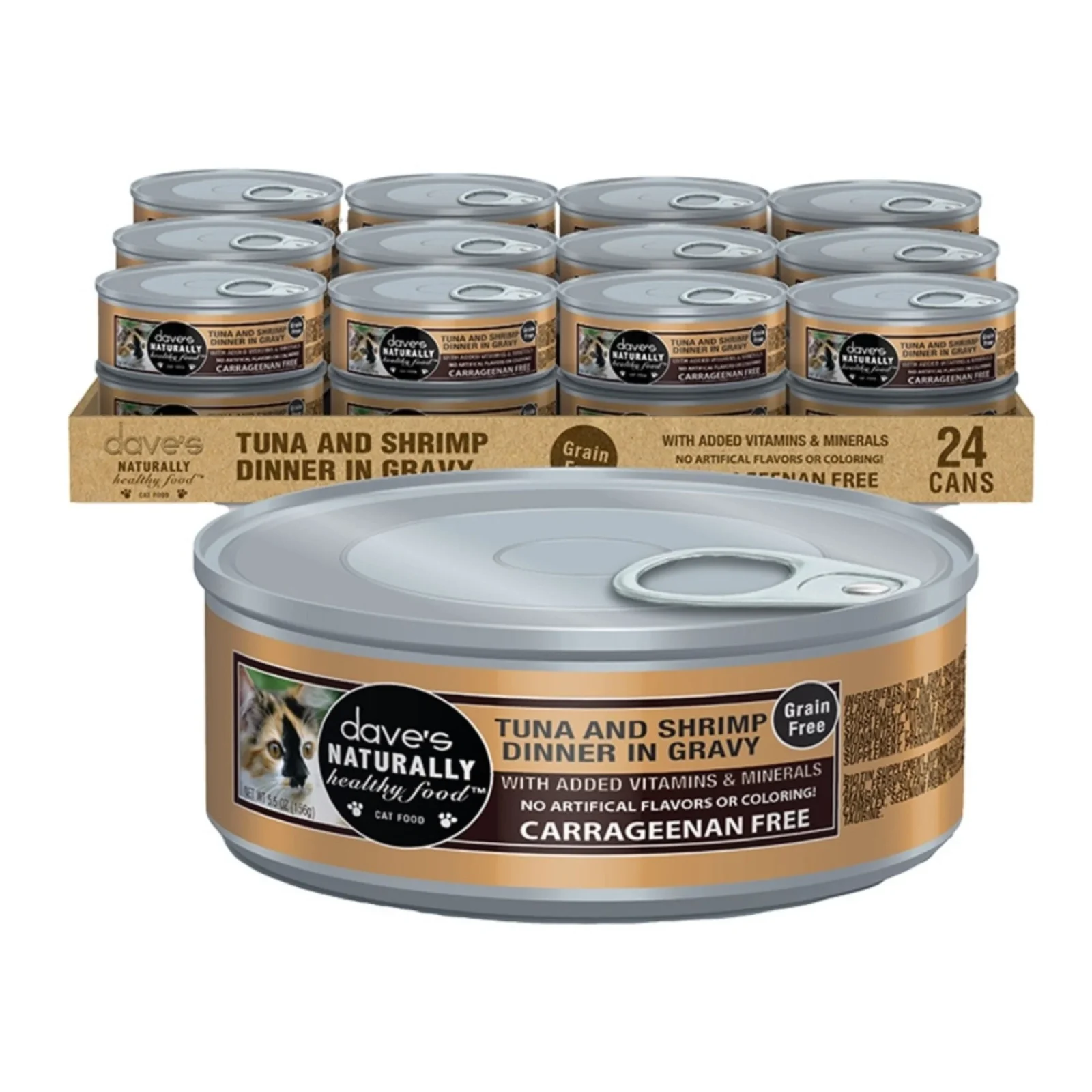 Dave's Pet Food Cat Naturally Healthy Tuna & Shrimp with Gravy, 5.5 oz Can