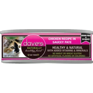 Dave's Pet Food Cat Saucey Pate Grain-Free Chicken, 5.5 oz Can