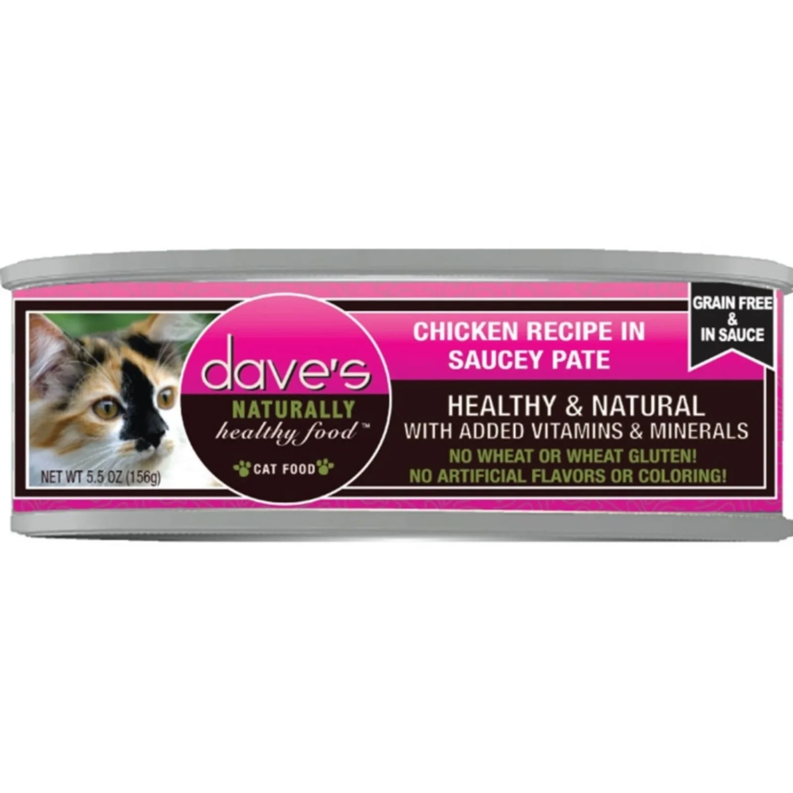 Dave's Pet Food Cat Saucey Pate Grain-Free Chicken, 5.5 oz Can