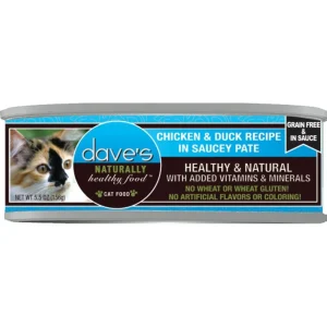 Dave's Pet Food Cat Saucey Pate Grain-Free Chicken & Duck, 5.5 oz Can