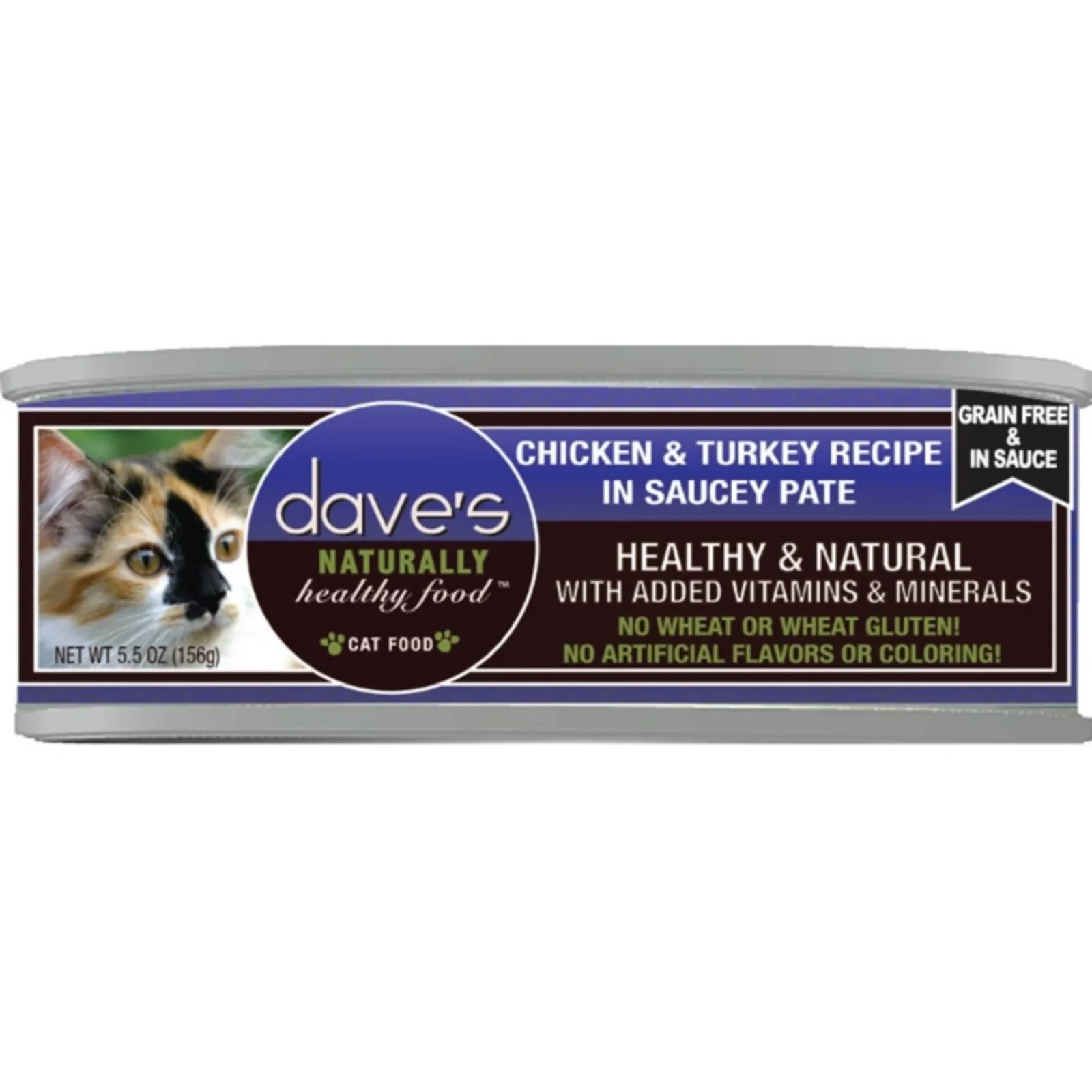 Dave's Pet Food Cat Saucey Pate, Grain Free Chicken & Turkey, 5.5 oz Can