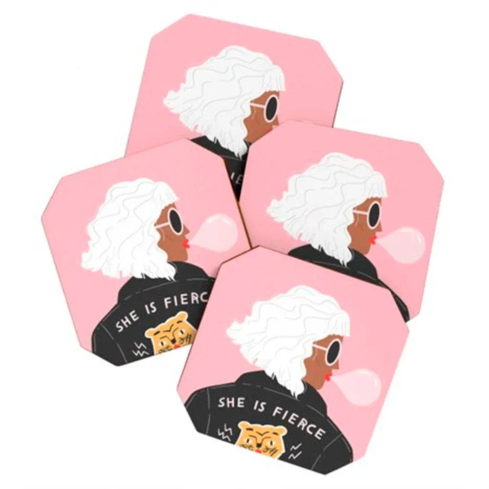Deny Designs She Is Fierce Pink Coaster Set