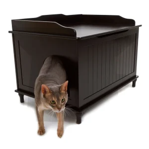 Designer Pet Products Cat Litter Box Enclosure, Furniture Style Litter Concealment, Wooden Trunk