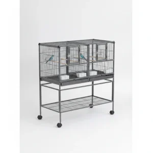Divided Breeder Bird Cage with Rolling Stand Removable Metal Tray