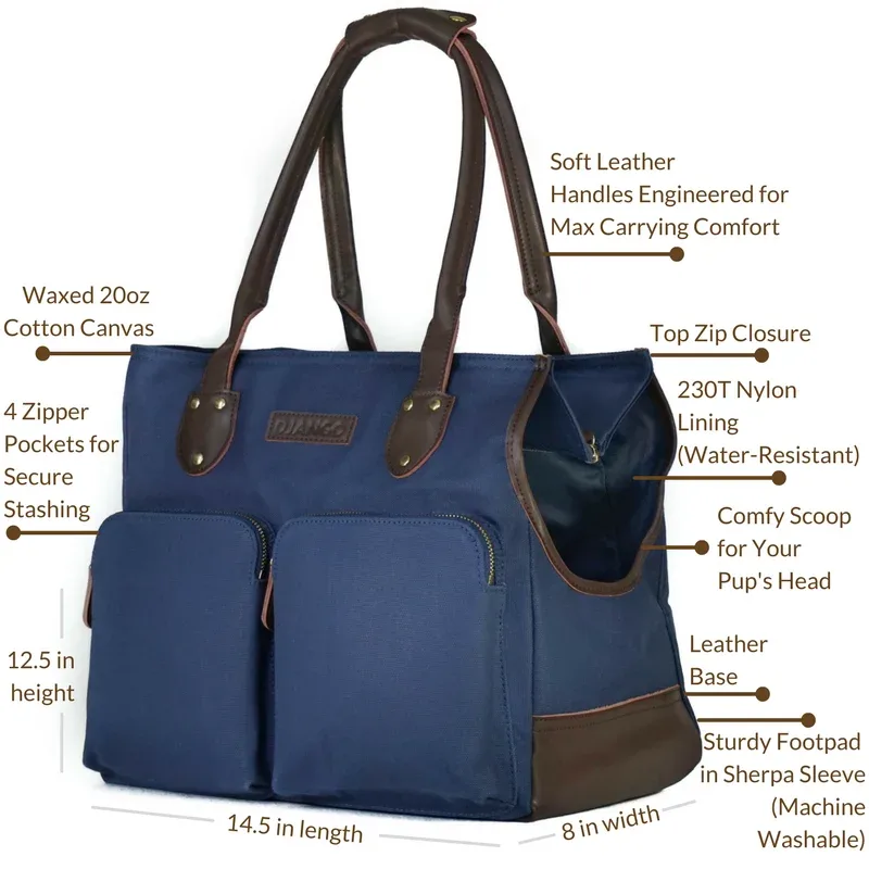 DJANGO | Waxed Canvas + Leather Pet Tote in Navy - Image 2