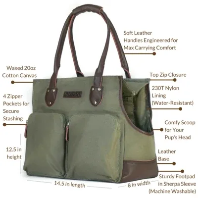 DJANGO | Waxed Canvas + Leather Pet Tote in Olive - Image 2