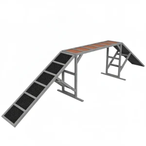 Dog Agility Equipment Ramp With Safety Bar, Non-slip Surface, For Walk And Pause Training, Gray