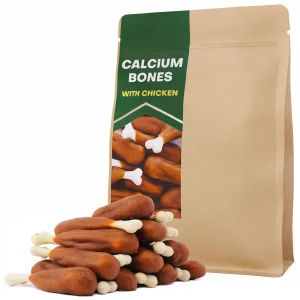 Dog Calcium Bones Wrapped Chicken & Rawhide Free Chew Treats Pet Healthy Dried Snacks Grain Free Organic Meat