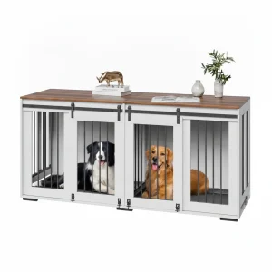 Dog Crate Furniture 72 In Indoor Wooden Dog Kennel With Tray Heavy Duty