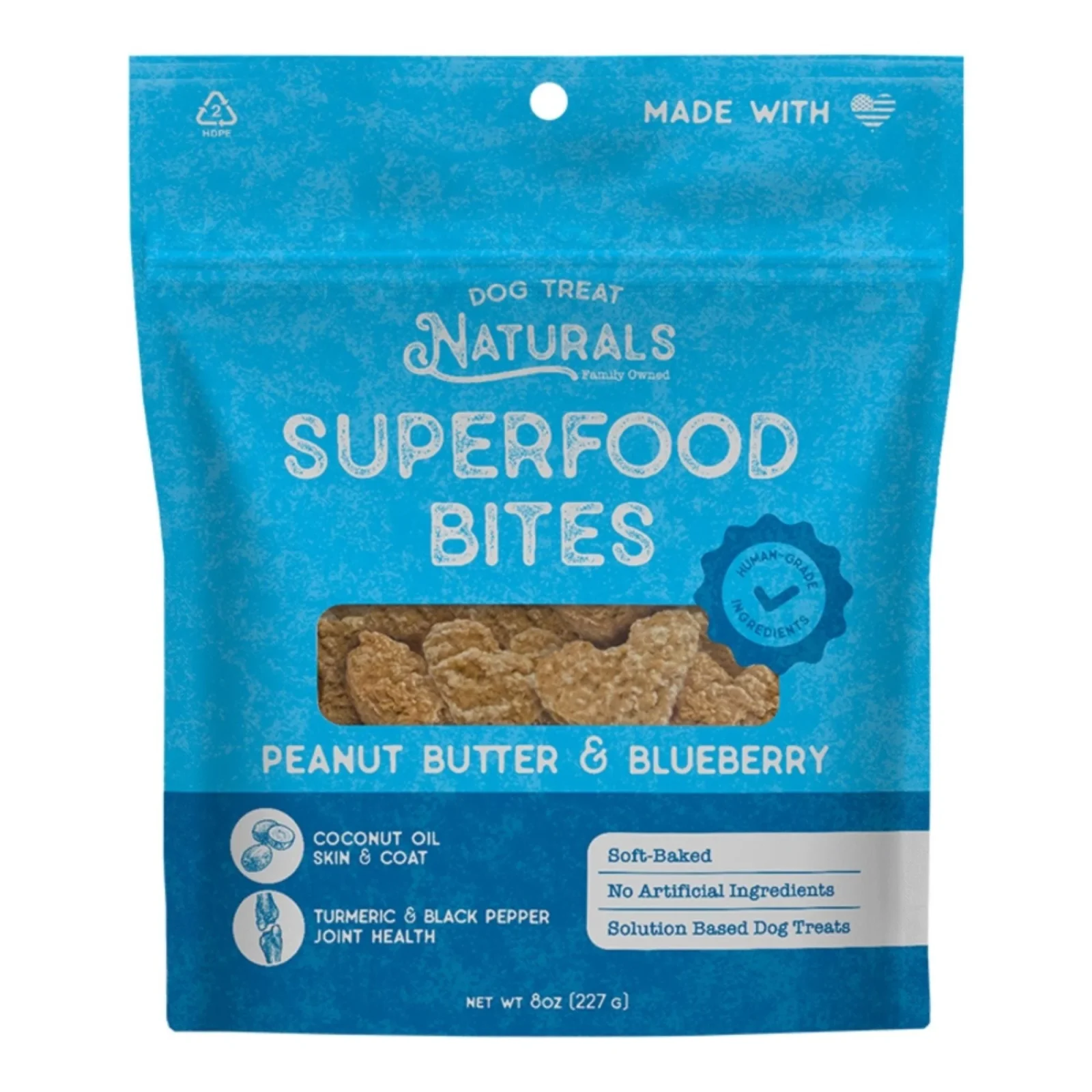 Dog Treat Naturals Superfood Bites, Peanut Butter & Blueberry, 8 oz