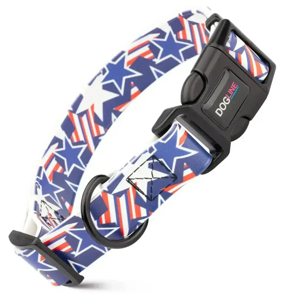 Dogline Biothane Printed Flag Dog Collar with Quick Release Buckle