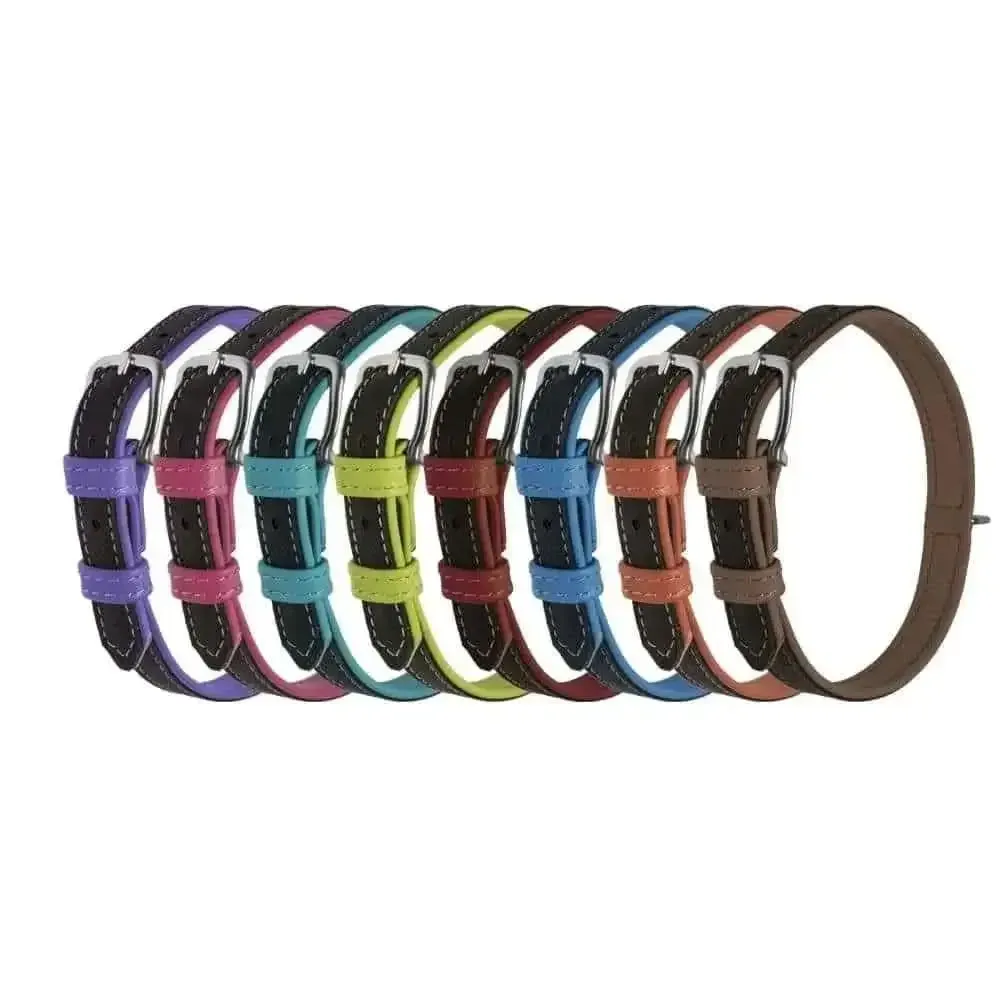 Dogline Soft Leather Dual-Color Flat Collar