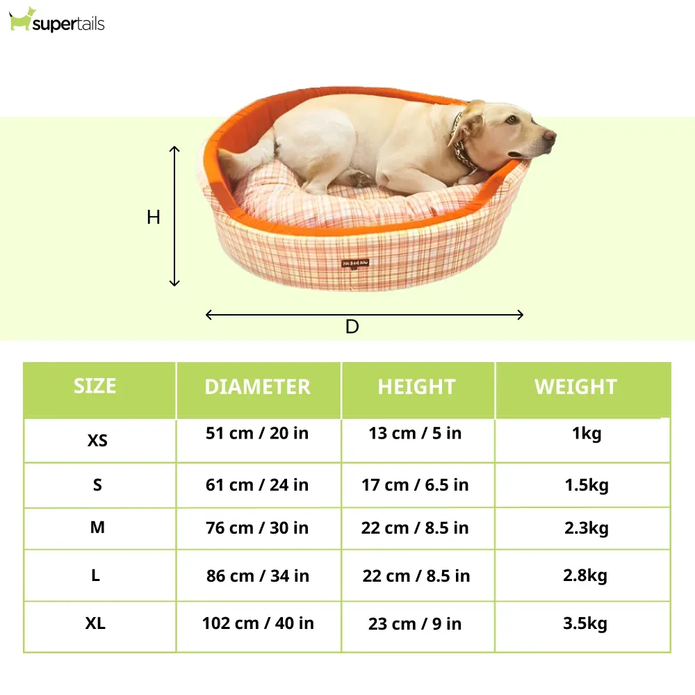Dogobow Checked Round Bed for Dogs and Cats (Orange/White) - Image 2