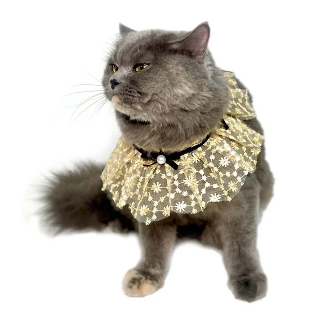 Dogobow Net Ribbon Neck Tutu for Dogs and Cats (Cream) (Get a Bow Free)