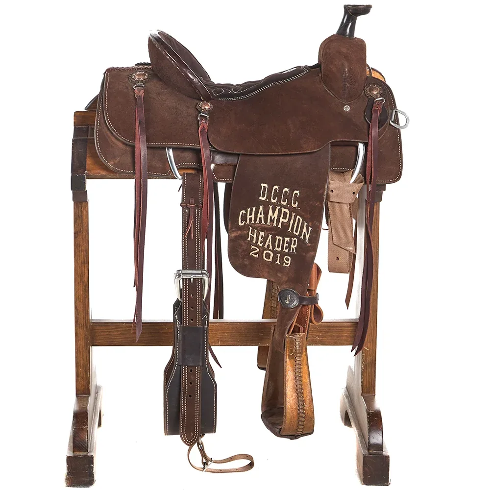 Double J Saddlery Used 15in Chocolate DCCC Trophy Team Roper - Image 2