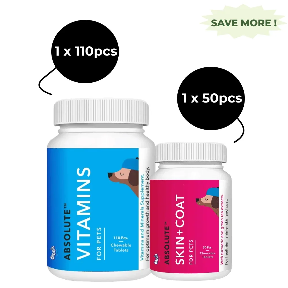 Drools Absolute Skin & Coat and Absolute Vitamin Supplement Tablets for Dogs Combo