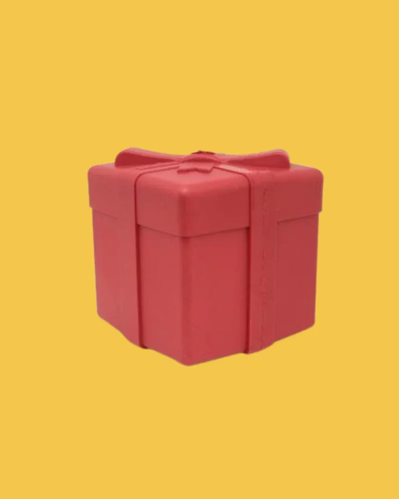 Durable Rubber Gift Box Chew Toy & Dog Treat Dispenser (Made in the USA)