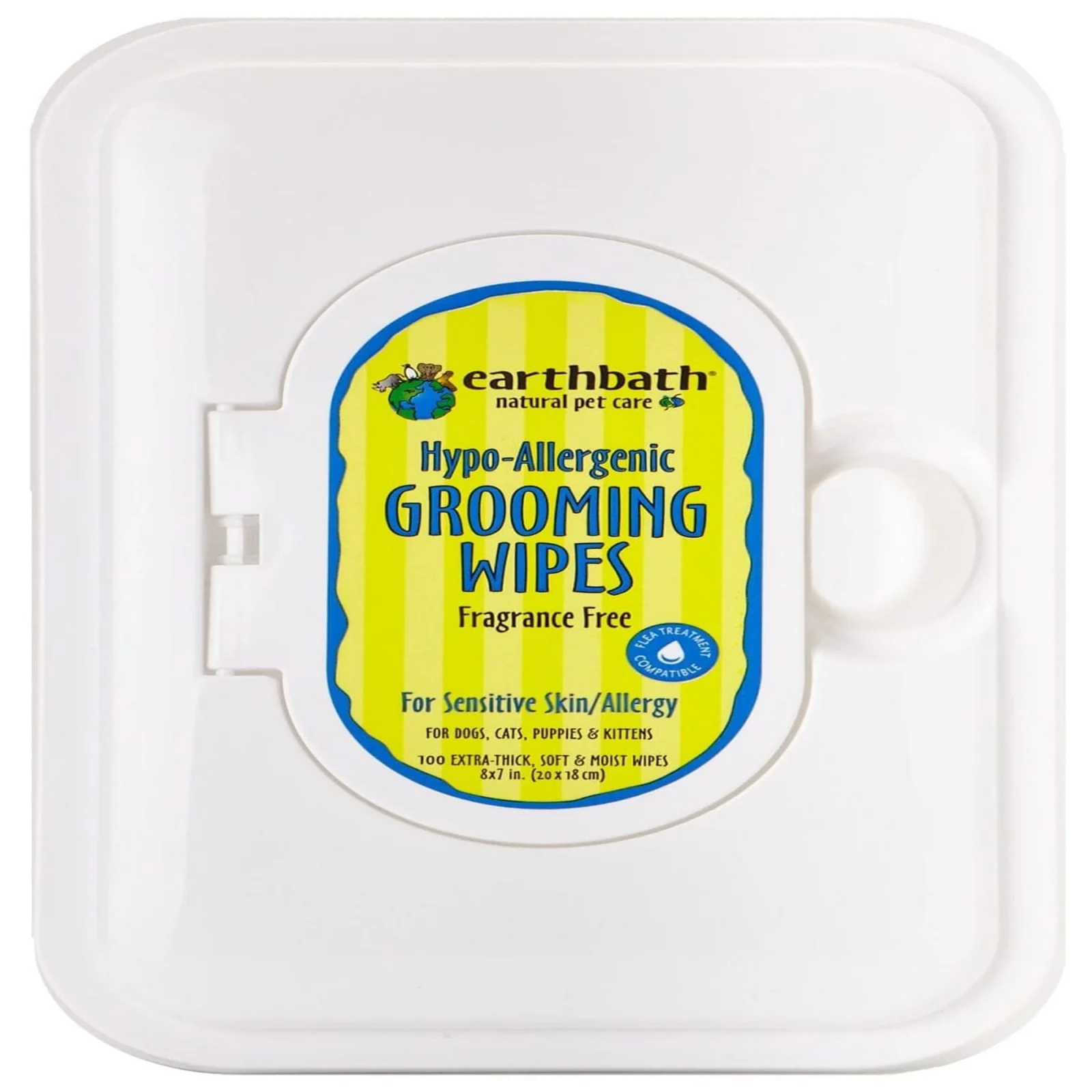 Earthbath Grooming Wipes Hypoallergenic Frag Free Resealable Soft Pack 100ct