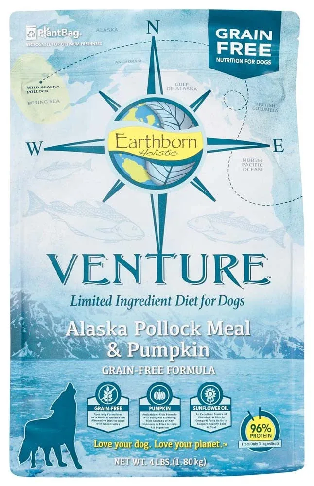 Earthborn Holistic Venture L.I.D. Grain Free Dry Dog Food Pollock & Pumpkin 1ea/4 lb