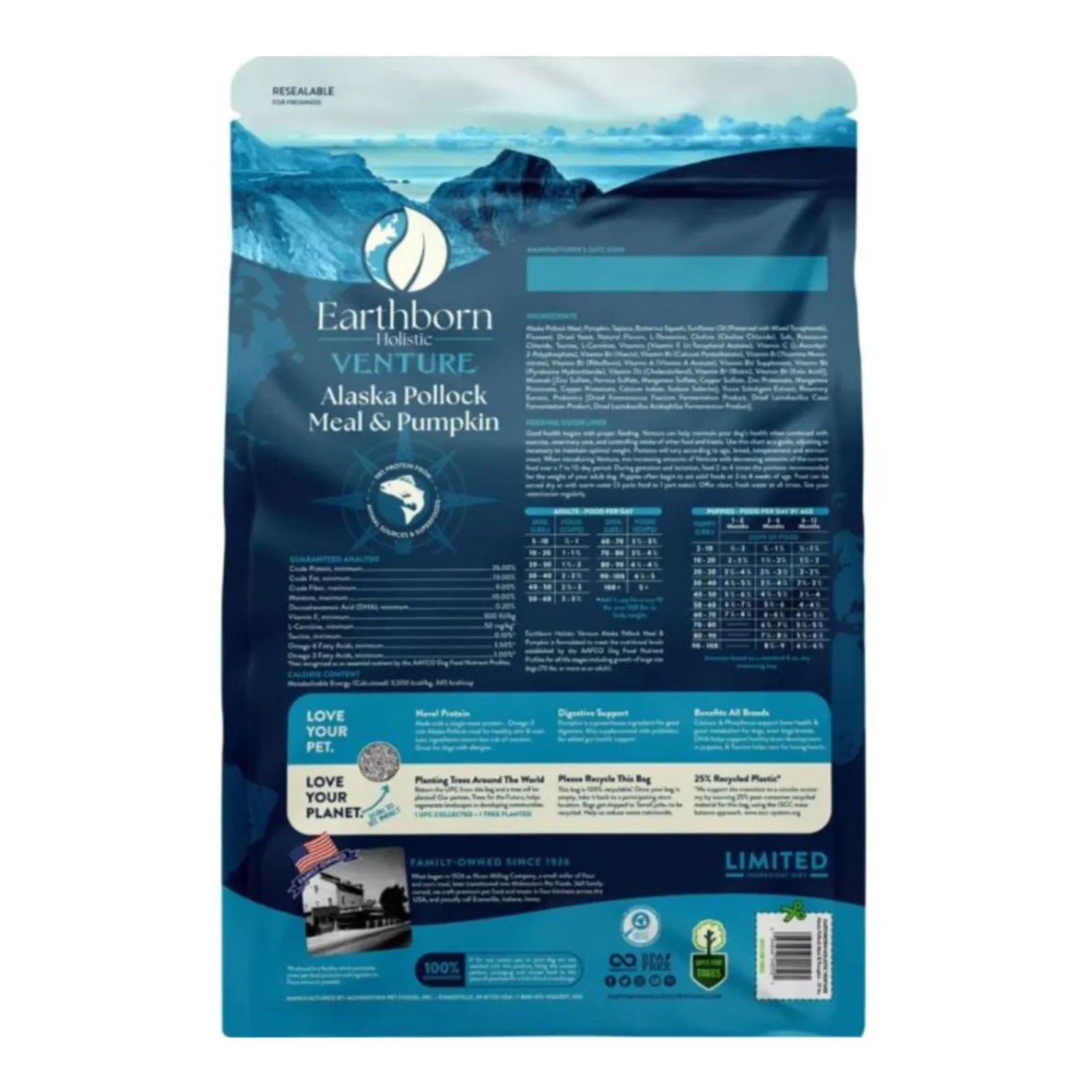 Earthborn Holistic Venture Limited Ingredient Diet Grain-Free Dry Dog Food Alaska Pollock Meal & Pumpkin 25lb - Image 2