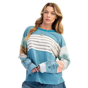 Easel Women's Faded Teal Mix Print Pullover