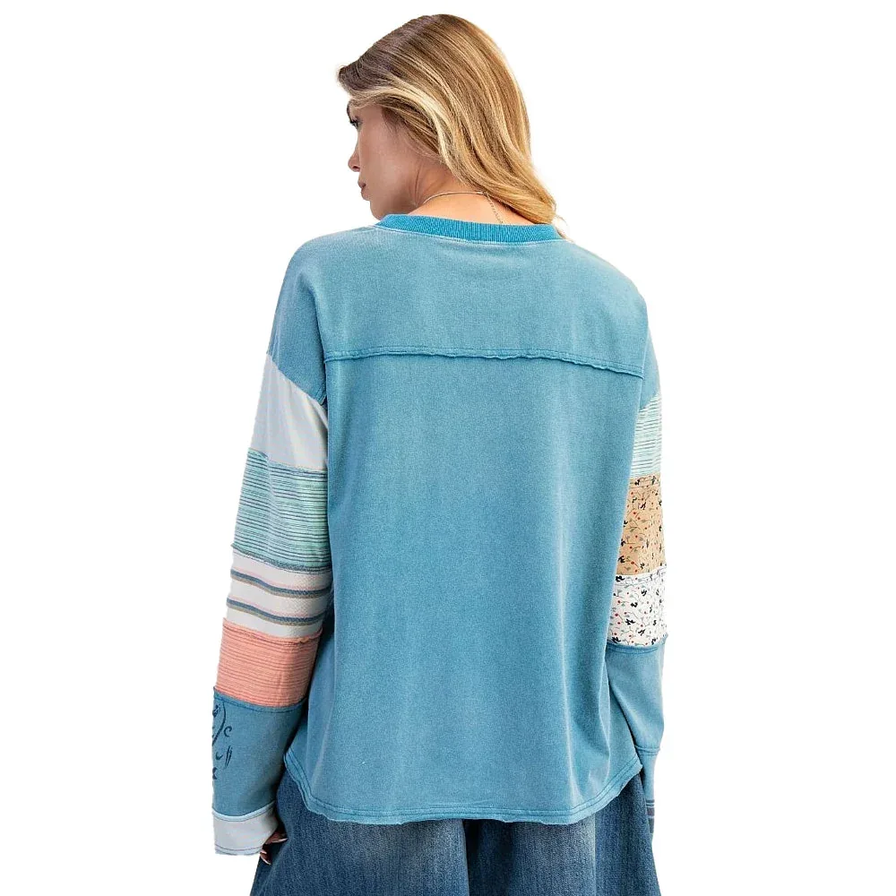 Easel Women's Faded Teal Mix Print Pullover - Image 2